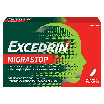 Excedrin Migra Stop, tabletki doraźne na bóle głowy i migreny, 20 szt.
