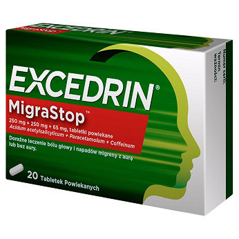 Excedrin Migra Stop, tabletki doraźne na bóle głowy i migreny, 20 szt.