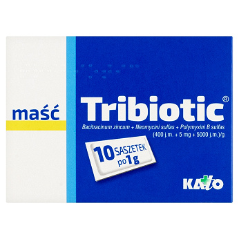 Tribiotic, maść bakteriobójcza na rany, zadrapania, oparzenia, 10 sasz. x 1 g