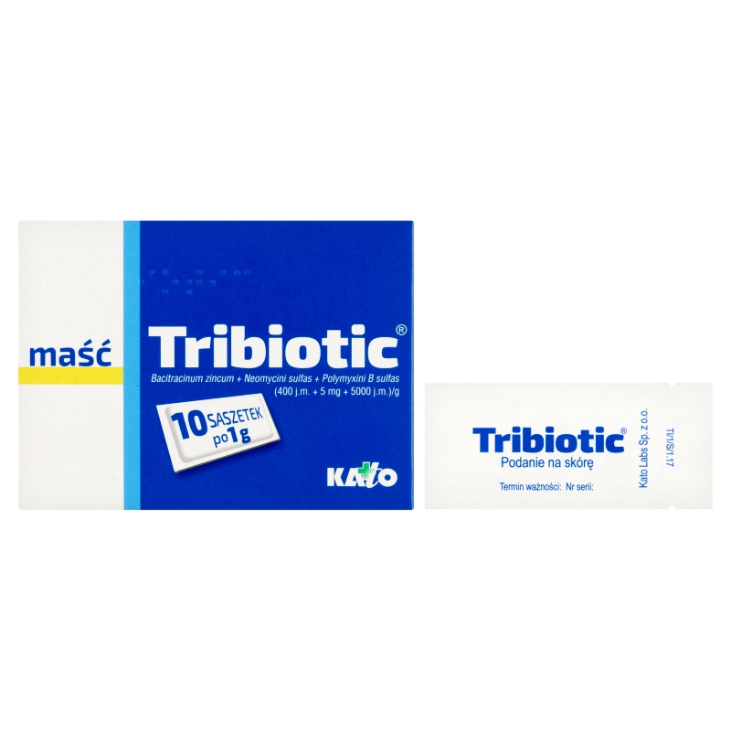 Tribiotic, maść bakteriobójcza na rany, zadrapania, oparzenia, 10 sasz. x 1 g