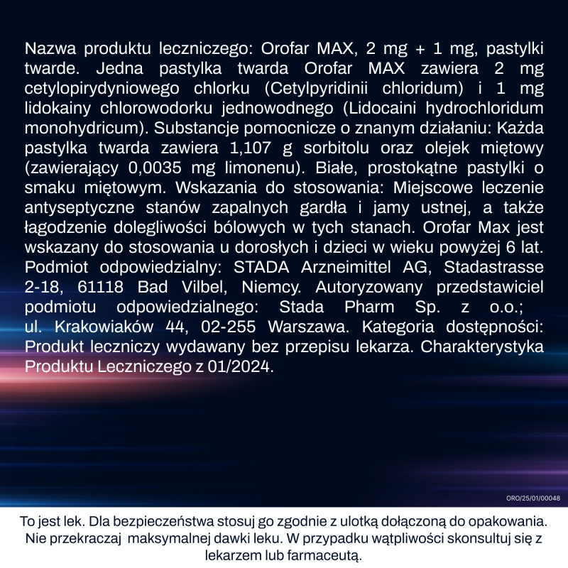 Orofar MAX, pastylki twarde na ból gardła i infekcje jamy ustnej, 30 szt.