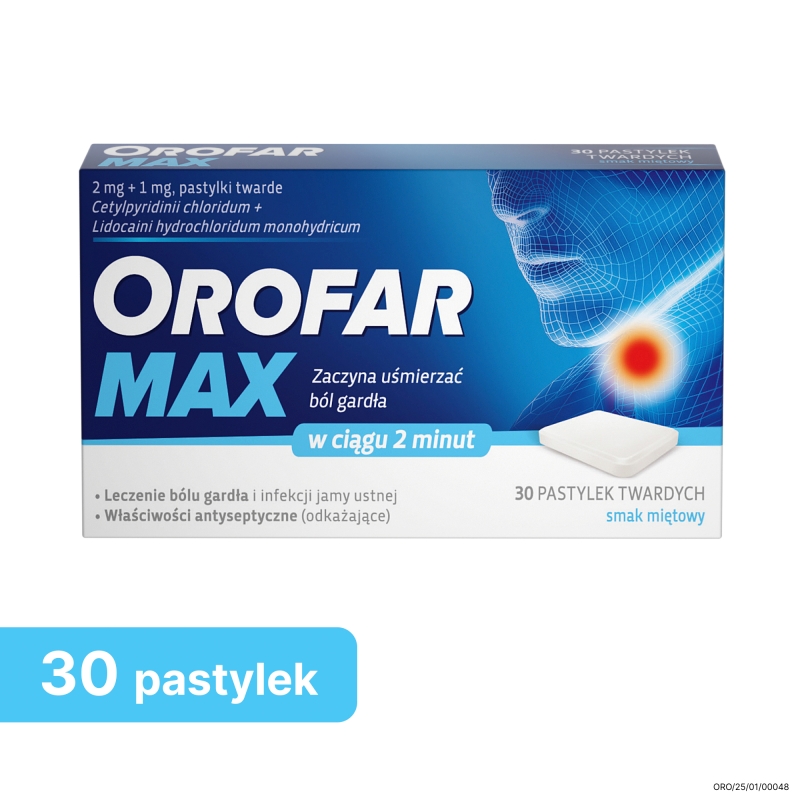 Orofar MAX, pastylki twarde na ból gardła i infekcje jamy ustnej, 30 szt.