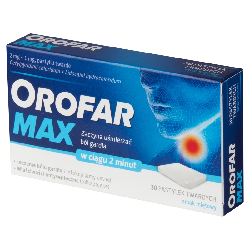 Orofar MAX, pastylki twarde na ból gardła i infekcje jamy ustnej, 30 szt.