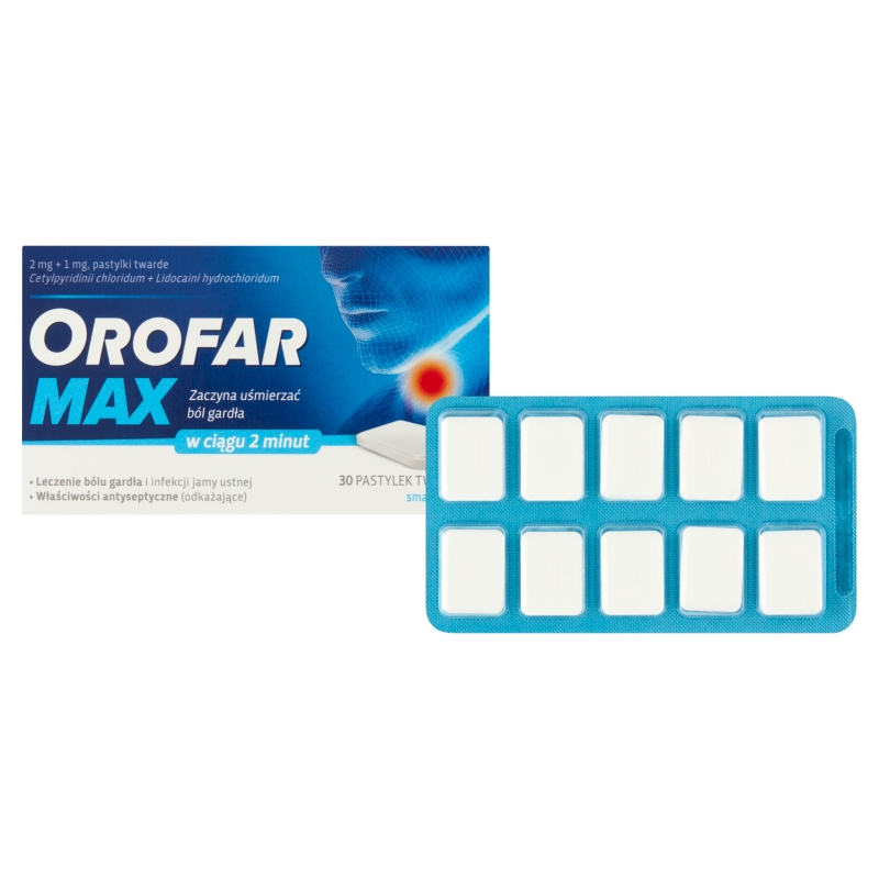 Orofar MAX, pastylki twarde na ból gardła i infekcje jamy ustnej, 30 szt.