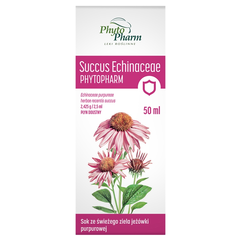 Succus Echinaceae  sok z ziela jeżówki purpurowej wspomagający w przeziębieniach, butelka 50 ml