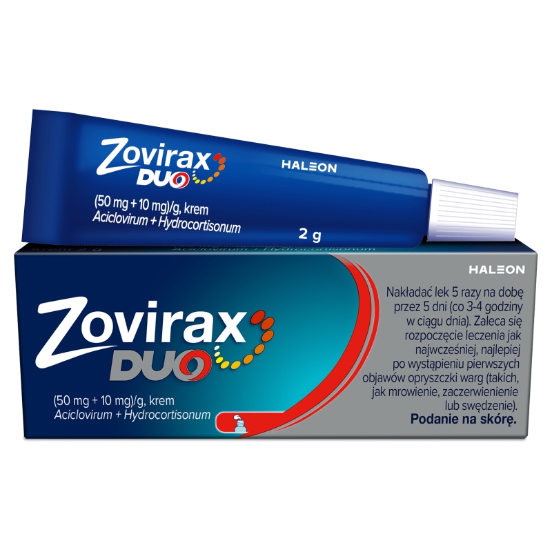 Zovirax Duo, krem stosowany w leczeniu nawrotowej opryszczki warg i twarzy, tuba 2 g