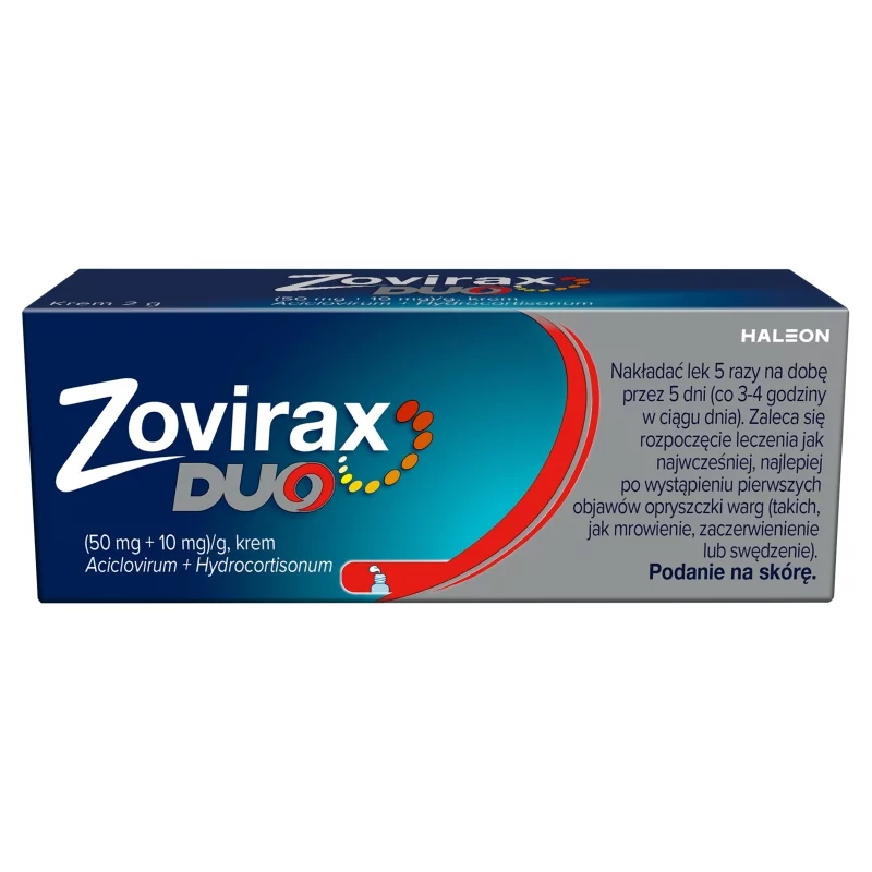 Zovirax Duo, krem stosowany w leczeniu nawrotowej opryszczki warg i twarzy, tuba 2 g