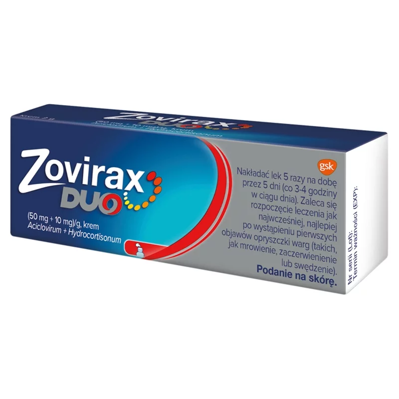 Zovirax Duo, krem stosowany w leczeniu nawrotowej opryszczki warg i twarzy, tuba 2 g