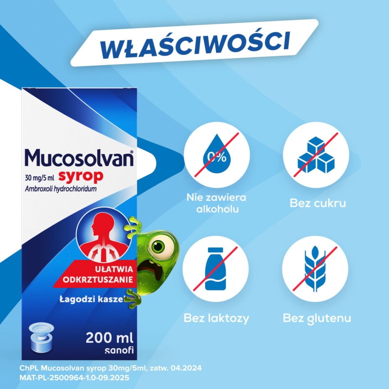 Mucosolvan, syrop wykrztuśny, rozrzedzający wydzielinę, butelka 200 ml