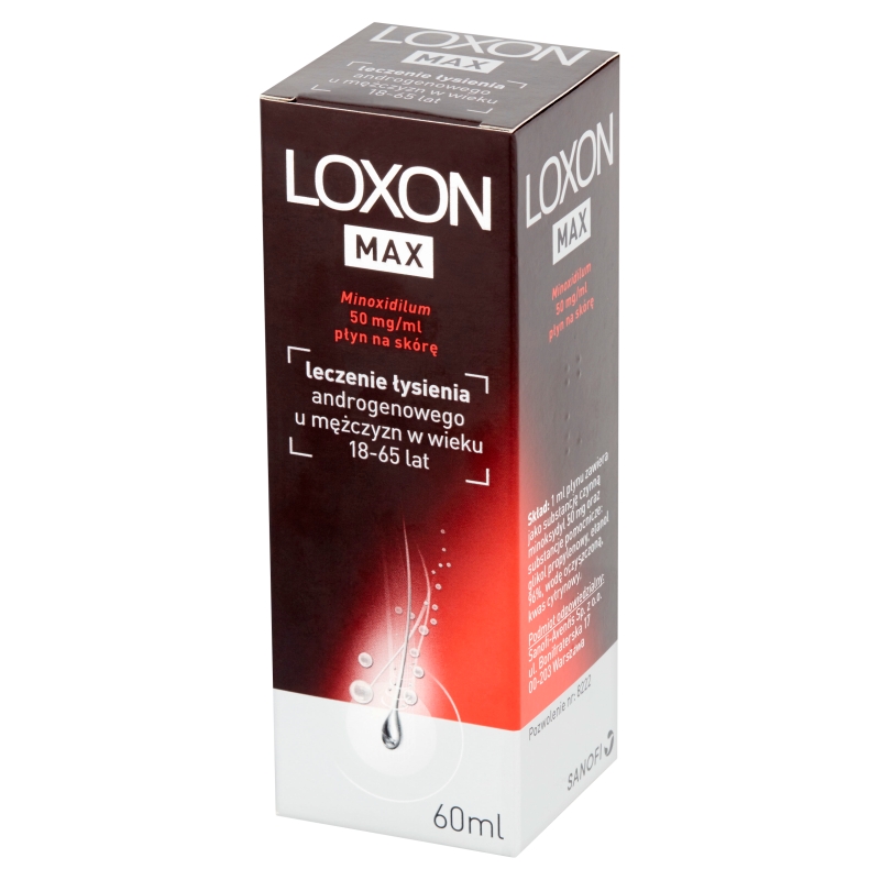 Loxon Max, płyn leczniczy na skórę głowy na łysienie typu androgenowego, butelka 60 ml