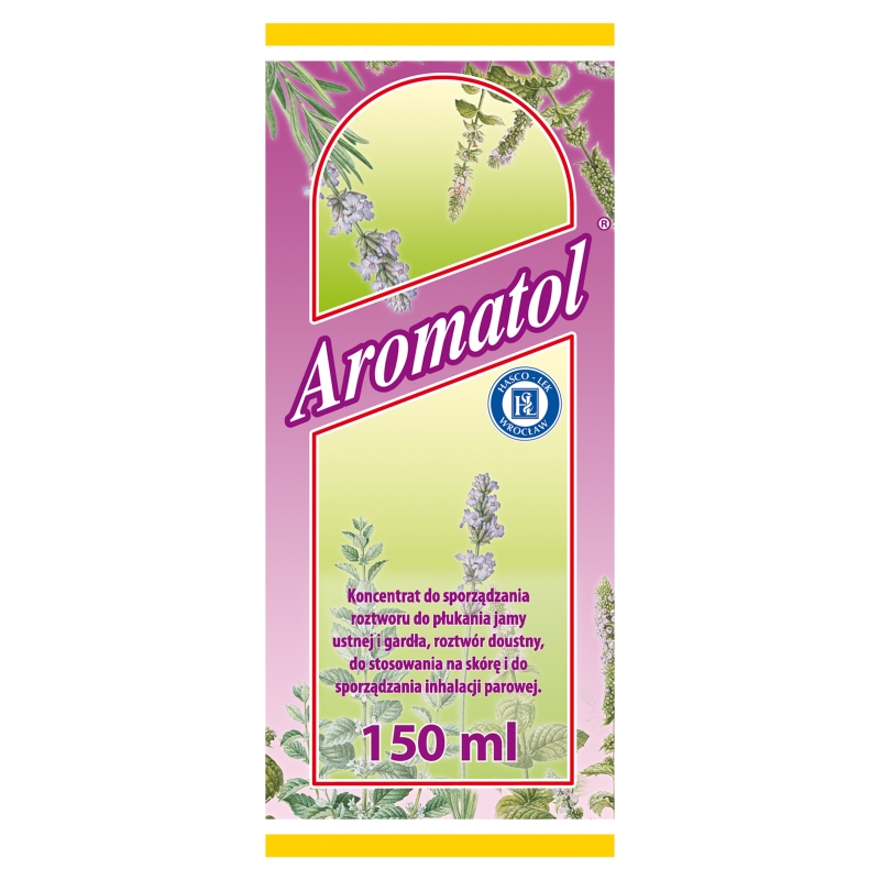 Aromatol  roztwór stosowany zewnętrznie na skórę w objawach przeziębienia, wewnętrznie podczas niestrawności, 150 ml