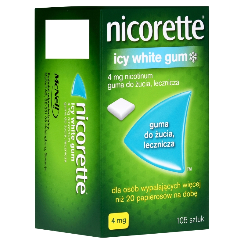 Nicorette Icy White Gum 4mg, guma do żucia lecznicza z nikotyną, 105 szt.
