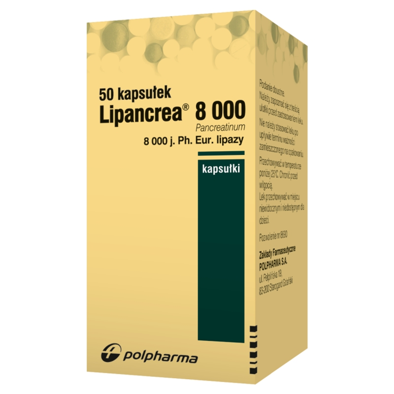 Lipancrea 8000, kapsułki na upośledzenie czynności trzustki, 50 szt.