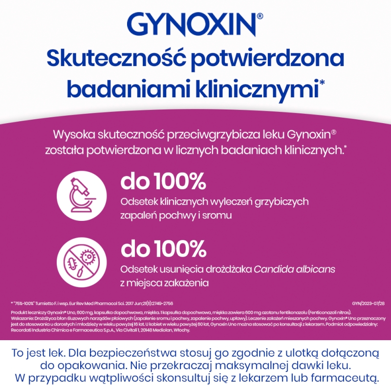 Gynoxin Uno, kapsułki dopochwowe na drożdżycę błon śluzowych narządów płciowych, 1 szt.
