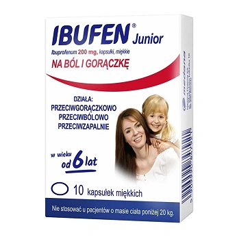 Ibufen Junior, kapsułki na ból słabym i umiarkownym, stany gorączkowe, 10 szt.