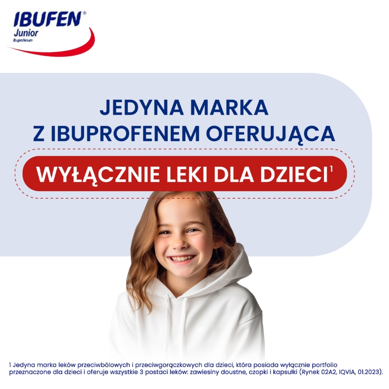 Ibufen Junior, kapsułki na ból słabym i umiarkownym, stany gorączkowe, 10 szt.