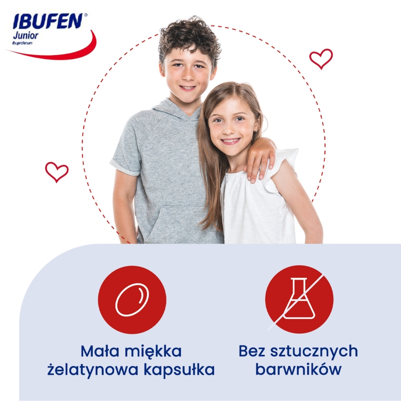 Ibufen Junior, kapsułki na ból słabym i umiarkownym, stany gorączkowe, 10 szt.