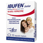 Ibufen Junior kapsułki na ból słabym i umiarkownym, stany gorączkowe, 10 szt.