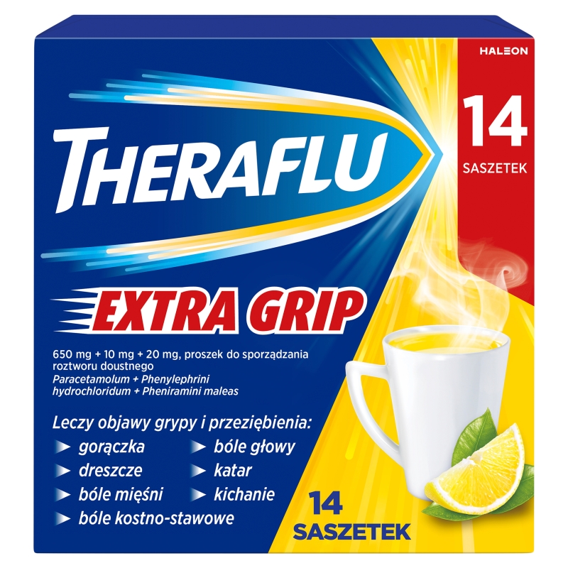 Theraflu ExtraGRIP, proszek na objawy przeziębienia i grypy, 14 sasz.