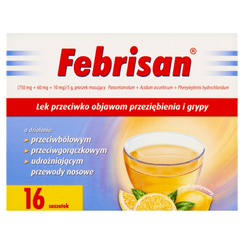 Febrisan, proszek musujący na objawy przeziębienia i grypy, 16 sasz.