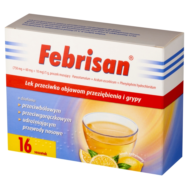 Febrisan, proszek musujący na objawy przeziębienia i grypy, 16 sasz.