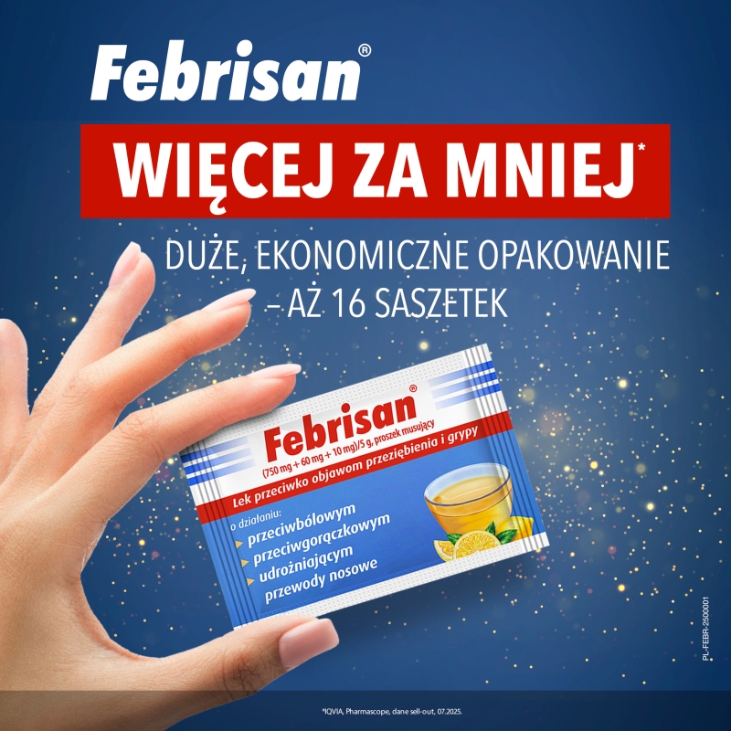 Febrisan, proszek musujący na objawy przeziębienia i grypy, 12 sasz. po 5 g