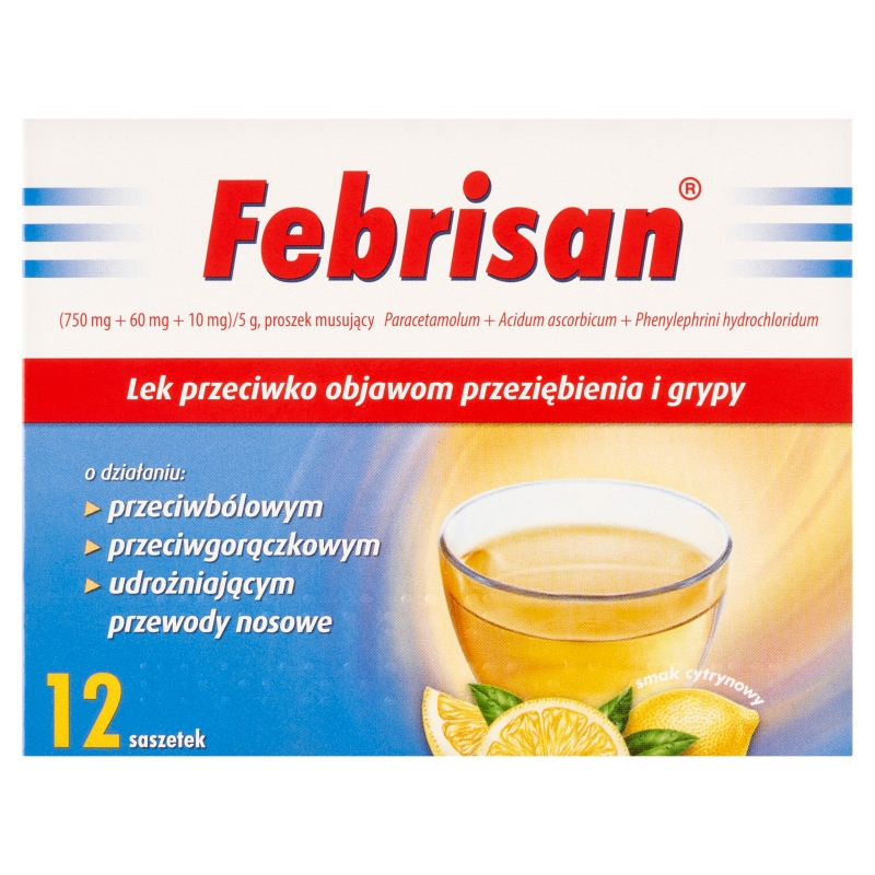 Febrisan proszek musujący na objawy przeziębienia i grypy, 12 sasz. po 5 g