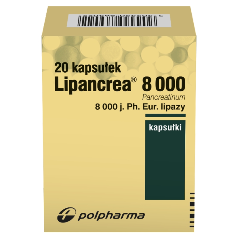 Lipancrea  8000, kapsułki wspomagające leczenie niewydolności trzustki, 20 szt.