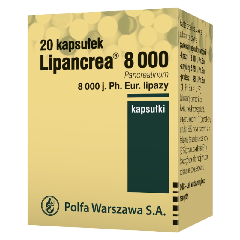 Lipancrea  8000, kapsułki wspomagające leczenie niewydolności trzustki, 20 szt.