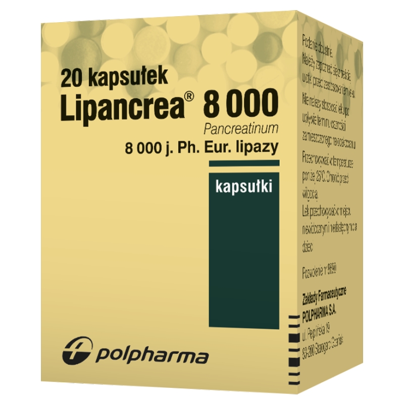 Lipancrea  8000 kapsułki wspomagające leczenie niewydolności trzustki, 20 szt.