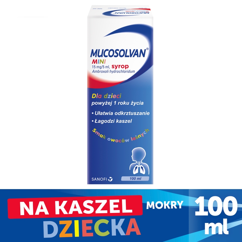 Mucosolvan Mini, syrop wykrztuśny, rozrzedzający wydzielinę dla dzieci, butelka 100 ml