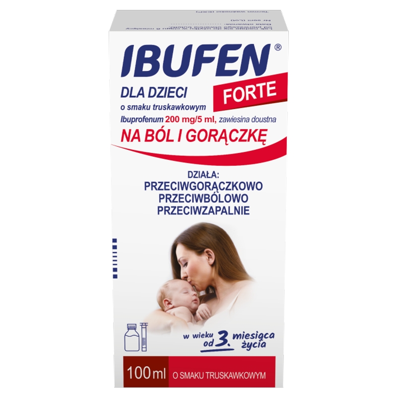 Ibufen dla dzieci Forte, przeciwbólowy o smaku truskawkowym, butelka 100 ml