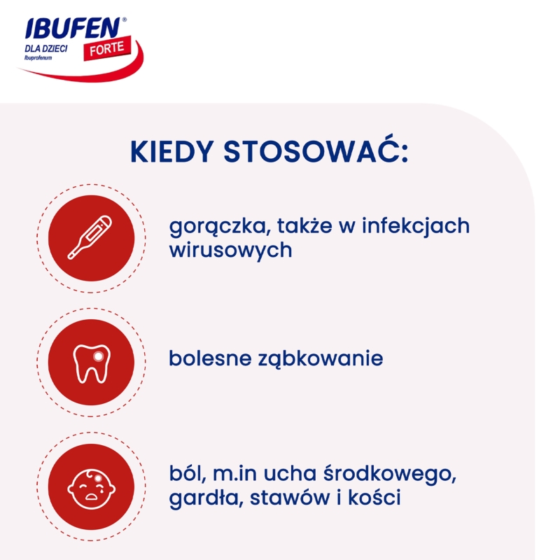 Ibufen dla dzieci Forte, przeciwbólowy o smaku truskawkowym, butelka 100 ml