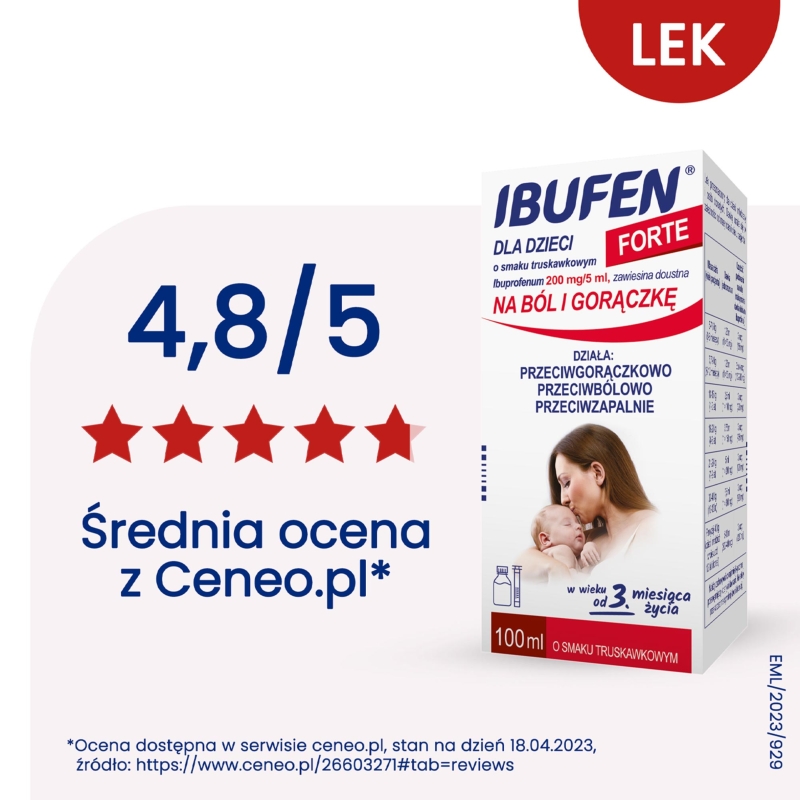 Ibufen dla dzieci Forte, przeciwbólowy o smaku truskawkowym, butelka 100 ml