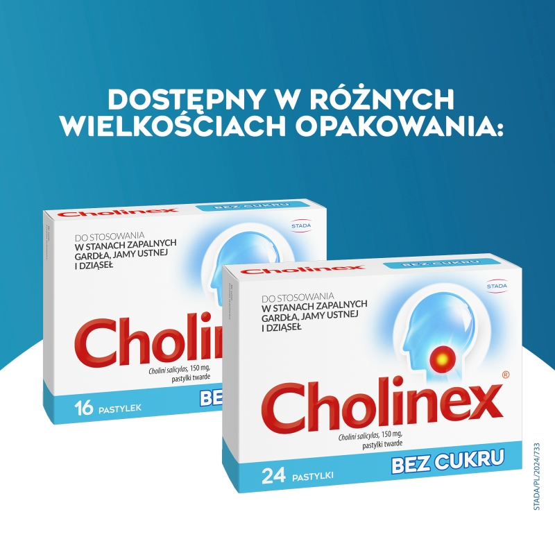 Cholinex, pastylki w stanach zapalnych gardła i jamy ustnej bez cukru, 16 szt.