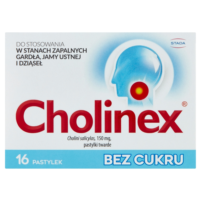 Cholinex pastylki w stanach zapalnych gardła i jamy ustnej bez cukru, 16 szt.
