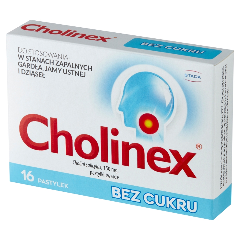 Cholinex, pastylki w stanach zapalnych gardła i jamy ustnej bez cukru, 16 szt.