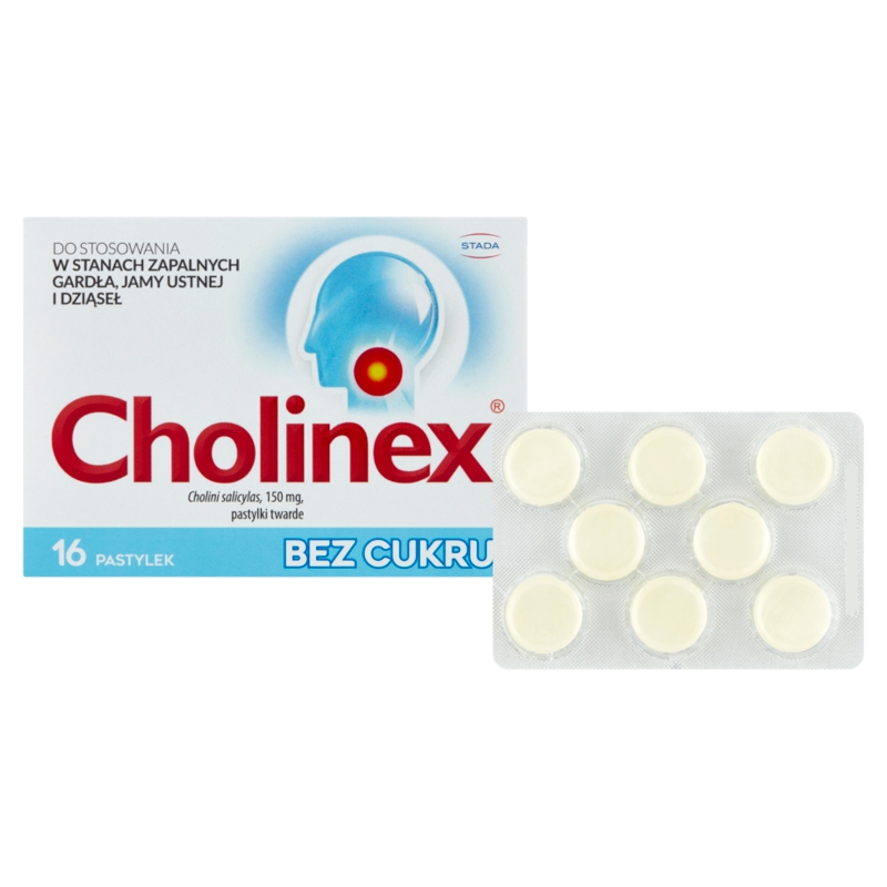 Cholinex, pastylki w stanach zapalnych gardła i jamy ustnej bez cukru, 16 szt.