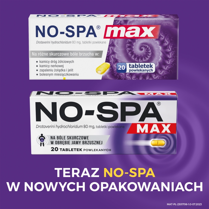 NO-SPA Max, tabletki rozkurczowe na ból brzucha, 20 szt.