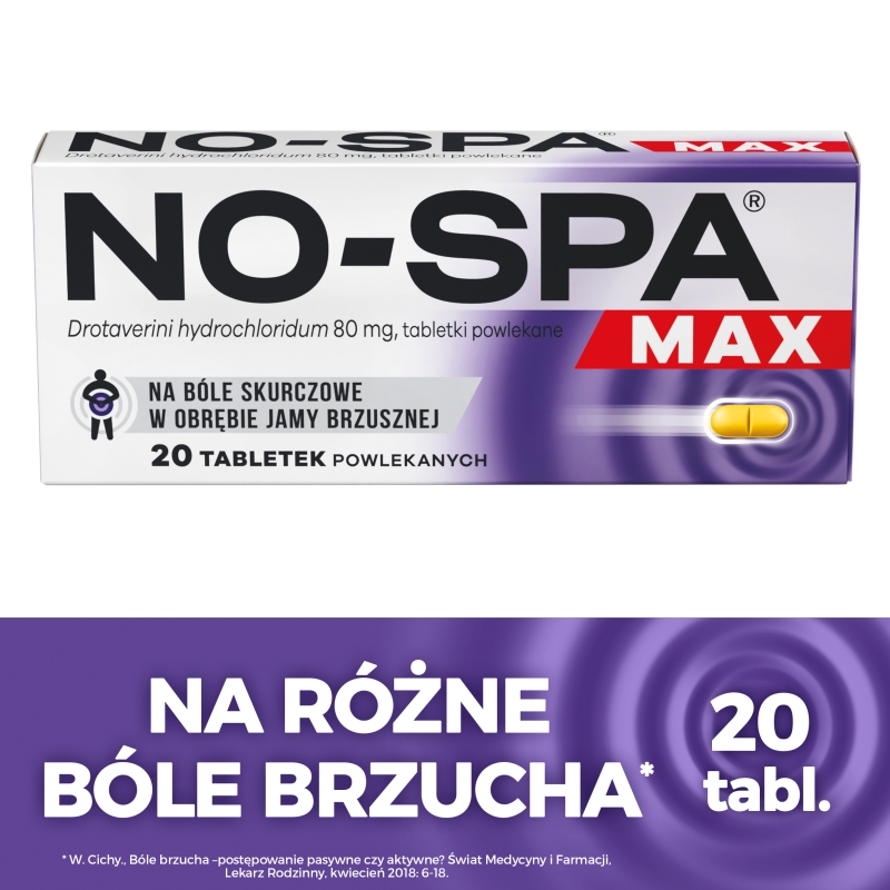 NO-SPA Max, tabletki rozkurczowe na ból brzucha, 20 szt.