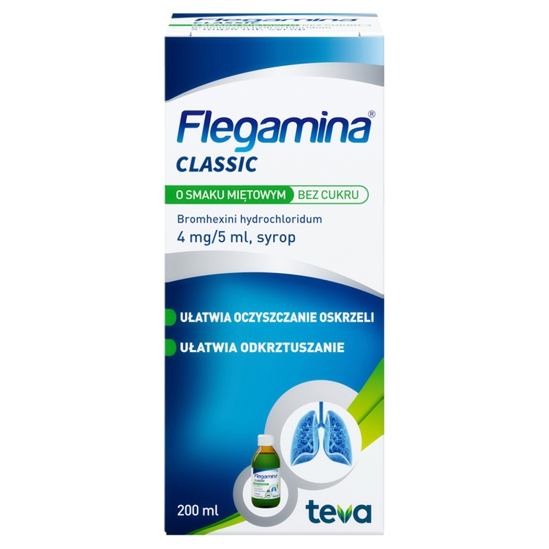 Flegamina syrop na mokry kaszel o smaku miętowym bez cukru, butelka 200 ml