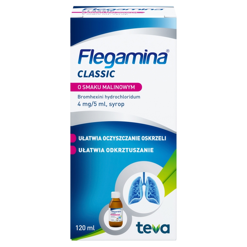 Flegamina  syrop na mokry kaszel o smaku malinowym, 120 ml