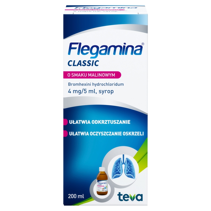 Flegamina, syrop na mokry kaszel o smaku malinowym, butelka 200 ml