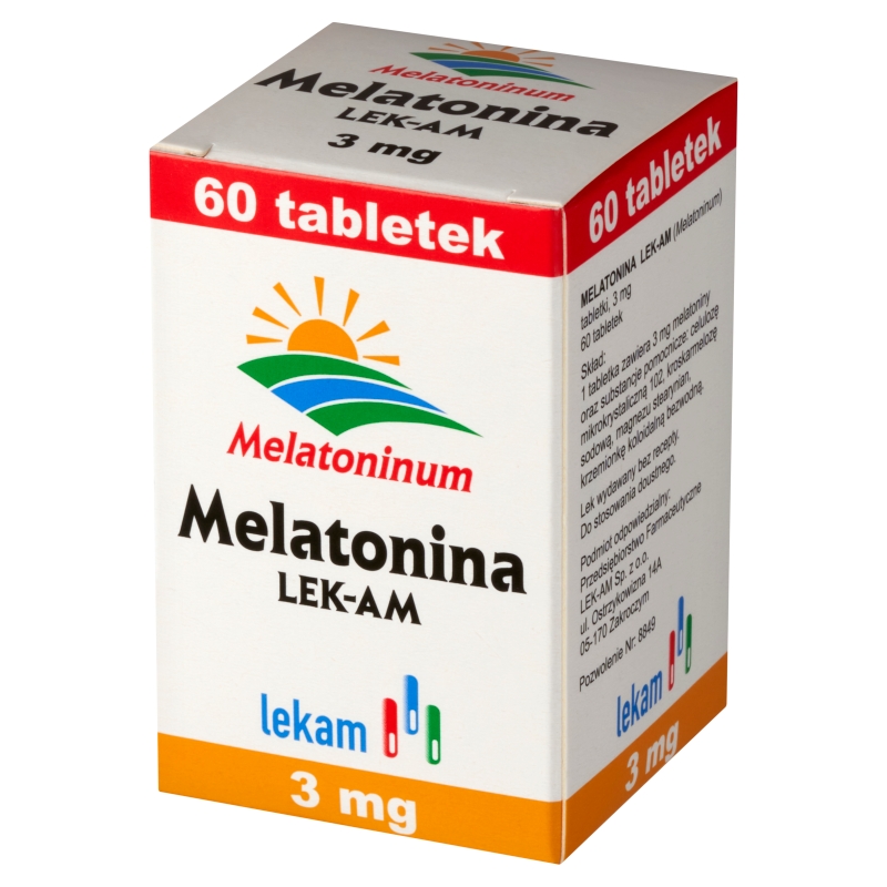 Melatonina LEK-AM, tabletki na zaburzenia rytmu snu i czuwania, 60 szt.