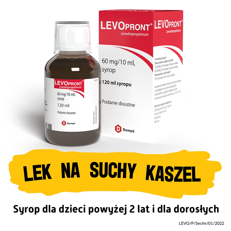 Levopront, syrop na kaszel suchy dla dzieci od 2 lat i dorosłych, butelka 120 ml