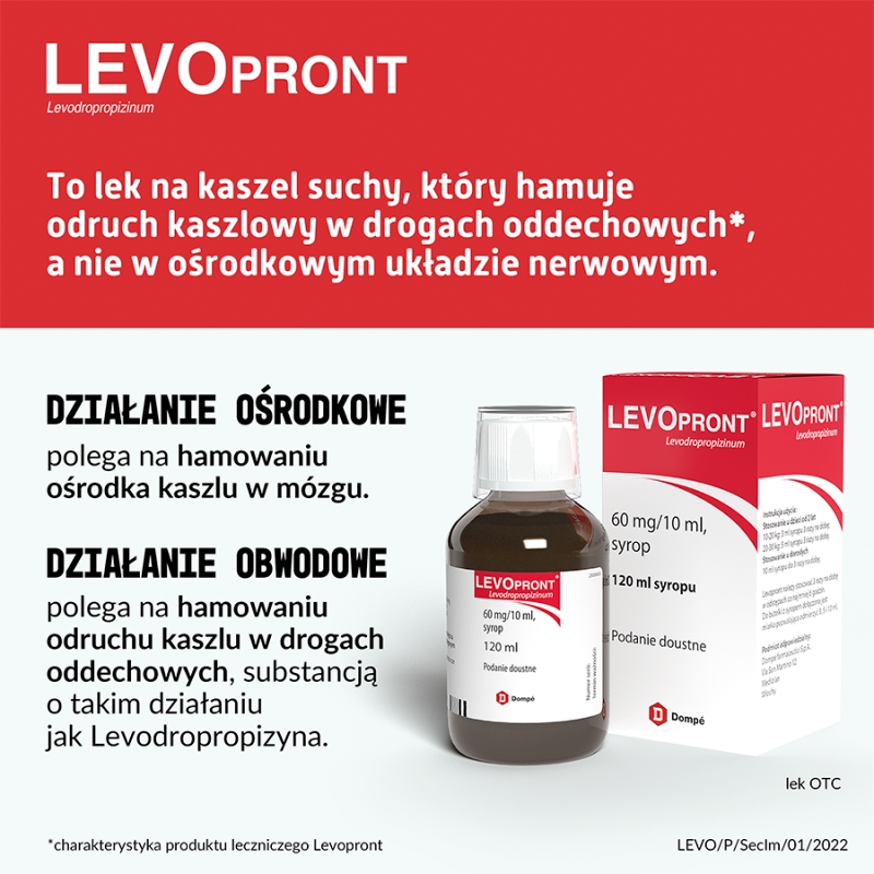 Levopront, syrop na kaszel suchy dla dzieci od 2 lat i dorosłych, butelka 120 ml