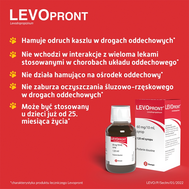 Levopront, syrop na kaszel suchy dla dzieci od 2 lat i dorosłych, butelka 120 ml