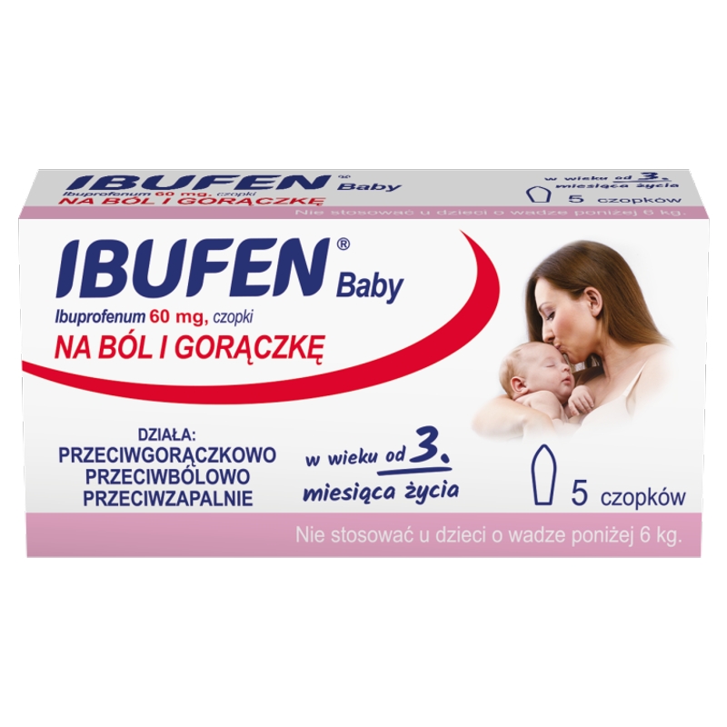 Ibufen Baby  , czopki na ból i gorączkę dla dzieci od 3 miesiąca życia, 5 szt.
