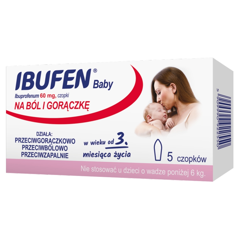 Ibufen Baby  , czopki na ból i gorączkę dla dzieci od 3 miesiąca życia, 5 szt.