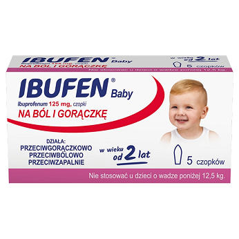 Ibufen Baby 125 mg, czopki na ból i gorączkę dla dzieci od 2 roku życia, 5 szt.